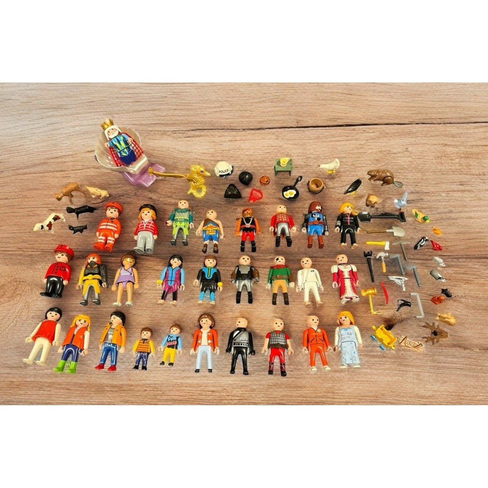 Vintage Playmobil Lot of 75 Figures, Weapons, Animals & Accessories